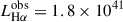Mathematical equation: $ L_{\mathrm{H}\alpha}^{\mathrm{obs}} = 1.8 \times 10^{41} $