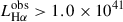 Mathematical equation: $ L_{\mathrm{H}\alpha}^{\mathrm{obs}} > 1.0 \times 10^{41} $