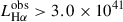 Mathematical equation: $ L_{\mathrm{H}\alpha}^{\mathrm{obs}} > 3.0 \times 10^{41} $
