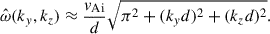 Mathematical equation: $$ \begin{aligned} \hat{\omega }(k_y, k_z) \approx \dfrac{v_{\rm Ai}}{d} \sqrt{\pi ^2 + (k_y d)^2 + (k_z d)^2}. \end{aligned} $$