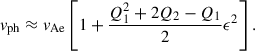 Mathematical equation: $$ \begin{aligned} v_{\rm ph} \approx v_{\rm Ae} \left[1+\dfrac{Q_1^2 + 2 Q_2 - Q_1}{2} \epsilon ^2 \right]. \end{aligned} $$
