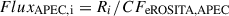 Mathematical equation: $ Flux_{ \rm APEC,i} = R_i/CF_{\mathrm{eROSITA,APEC}} $