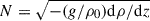 Mathematical equation: $ N= \sqrt{-(g/\rho_0)\mathrm{d}\rho/\mathrm{d}z} $