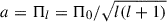 Mathematical equation: $ a=\Pi_l=\Pi_0/\sqrt{l(l+1)} $