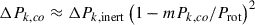 Mathematical equation: $$ \begin{aligned} \Delta P_{k,co}&\approx \Delta P_{k,\mathrm{inert}} \left(1-mP_{k,co}/P_{\rm rot} \right)^2 \end{aligned} $$