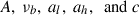 Mathematical equation: $ A,\ \nu _b,\ a_l,\ a_h,\ {\text{ and}}\ c $