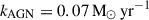 Mathematical equation: $ k_{\mathrm{AGN}} = 0.07\,\mathrm{M_{\odot}}\,\mathrm{yr}^{-1} $