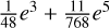 Mathematical equation: ${1 \over {48}}{e^3} + {{11} \over {768}}{e^5}$