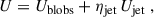 Mathematical equation: $$ \begin{aligned} U&= U_{\rm blobs} + \eta _{\rm jet}\, U_{\rm jet}\;, \end{aligned} $$