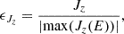 Mathematical equation: $$ \begin{aligned} \epsilon _{J_z} = \frac{J_z}{|\mathrm{max} (J_z(E))|}, \end{aligned} $$