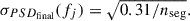 Mathematical equation: $ \sigma_{PSD_{\mathrm{final}}}(f_j) = \sqrt{0.31/n_{\mathrm{seg}}}. $