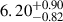 Mathematical equation: $ 6.20^{+0.90}_{-0.82} $