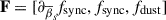Mathematical equation: $ \mathbf{F} =[\partial_{\overline{\beta}_{s}} \mathbf{\mathit{f}}_{\mathrm{sync}},\, \mathbf{\mathit{f}}_{\mathrm{sync}}, \,\mathbf{\mathit{f}}_{\mathrm{dust}}] $