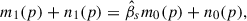 Mathematical equation: $$ \begin{aligned} m_1(p) + n_1(p) = \hat{\beta }_{s} m_0(p) + n_0(p), \end{aligned} $$