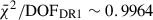 Mathematical equation: $ \bar\chi^2/\mathrm{DOF}_{\mathrm{DR1}} \sim 0.9964 $