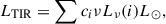 Mathematical equation: $$ \begin{aligned} L_{\rm TIR} = \sum c_i \nu L_\nu (i) L_{\odot }, \end{aligned} $$