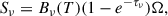Mathematical equation: $$ \begin{aligned} S_{\nu } = B_{\nu }(T) (1 - e^{-\tau _\nu })\Omega , \end{aligned} $$