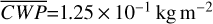 Mathematical equation: $\overline {CWP} = 1.25 \times {10^{ - 1}}{\rm{kg }}{{\rm{m}}^{ - 2}}$