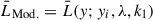 Mathematical equation: $ \bar{L}_{\mathrm{Mod.}}=\bar{L}(y;y_i,\lambda,k_1) $