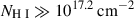 Mathematical equation: $ N_{\mathrm{H}{\small { {\text{ I}}}}} \gg 10^{17.2}\,\mathrm{cm^{-2}} $
