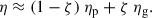 Mathematical equation: $$ \begin{aligned} \eta \approx (1-\zeta )\ \eta _{\rm p} + \zeta \ \eta _{\rm g}. \end{aligned} $$