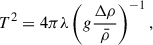 Mathematical equation: $$ \begin{aligned} T^2 = 4\pi \lambda \left(g\frac{\Delta \rho }{\bar{\rho }}\right)^{-1}, \end{aligned} $$