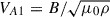 Mathematical equation: $ V_{A1}=B/\sqrt{\mu_{0}\rho} $
