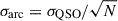 Mathematical equation: $ \sigma_{\text{arc}} = \sigma_{\text{QSO}} / \sqrt{N} $