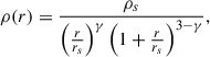Mathematical equation: $$ \begin{aligned} \rho (r) = \frac{\rho _s}{\left(\frac{r}{r_s}\right)^\gamma \left(1+\frac{r}{r_s}\right)^{3-\gamma }}, \end{aligned} $$