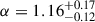 Mathematical equation: $ \alpha=1.16^{+0.17}_{-0.12} $