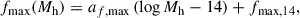 Mathematical equation: $$ \begin{aligned} f_{\max }(M_{\rm h}) = a_{f,\max }\,(\log M_{\rm h} - 14) + f_{\max ,14}, \end{aligned} $$