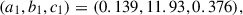 Mathematical equation: $$ (a_1, b_1, c_1) = (0.139, 11.93, 0.376), \quad $$