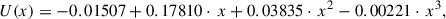Mathematical equation: $$ \begin{aligned} U(x) = -0.01507 + 0.17810\cdot \, x + 0.03835\cdot \, x^2 -0.00221\cdot \, x^3, \end{aligned} $$