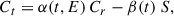 Mathematical equation: $$ \begin{aligned} C_t = \alpha {(t,E)}\,C_{r} -\beta {(t)}\ S ,\end{aligned} $$