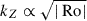 Mathematical equation: $ k_{Z} \propto \sqrt{\vert {\text{ Ro}}\vert} $
