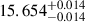 Mathematical equation: $ 15.654^{+0.014}_{-0.014} $