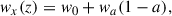 Mathematical equation: $$ \begin{aligned} w_x(z) = w_0 + w_a(1-a), \end{aligned} $$