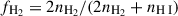 Mathematical equation: $ f_{\mathrm{H_2}} = 2n_{\mathrm{H_2}}/(2n_{\mathrm{H_2}}+n_{{\mathrm{H}{\small { {\text{ I}}}}}}) $