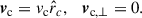 Mathematical equation: $$ \begin{aligned} \boldsymbol{v}_{\mathrm{c}} = v_{\mathrm{c}} \hat{r}_{c}, \quad \boldsymbol{v}_{\mathrm{c},\perp } = 0. \end{aligned} $$