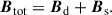 Mathematical equation: $$ \begin{aligned} \boldsymbol{B}_{\rm tot} = \boldsymbol{B}_{\rm d} + \boldsymbol{B}_{\rm s}. \end{aligned} $$