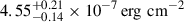 Mathematical equation: $ 4.55^{+0.21}_{-0.14}\times 10^{-7}\, \mathrm{erg}\,\,\mathrm{cm}^{-2} $