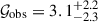 Mathematical equation: $ \mathcal{G}_{\mathrm{obs}} = 3.1^{+2.2}_{-2.3} $