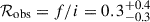 Mathematical equation: $ \mathcal{R}_{\mathrm{obs}} = f/i = 0.3^{+0.4}_{-0.3} $