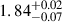 Mathematical equation: $ 1.84^{+0.02}_{-0.07} $