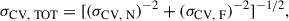 Mathematical equation: $$ \begin{aligned} \sigma _{\mathrm{CV,\ TOT} } = [(\sigma _{\mathrm{CV,\ N} })^{-2} + (\sigma _{\mathrm{CV,\ F} })^{-2}]^{-1/2}, \end{aligned} $$