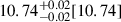Mathematical equation: $ 10.74^{+0.02}_{-0.02}[10.74] $