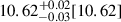 Mathematical equation: $ 10.62^{+0.02}_{-0.03}[10.62] $