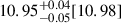 Mathematical equation: $ 10.95^{+0.04}_{-0.05}[10.98] $