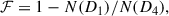 Mathematical equation: $$ \begin{aligned} \mathcal{F} = 1 - N(D_{1})/N(D_{4}), \end{aligned} $$