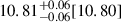 Mathematical equation: $ 10.81^{+0.06}_{-0.06}[10.80] $